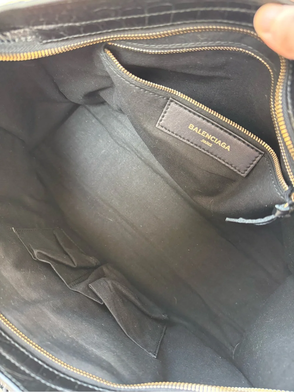 Balenciaga Black Croc-Embossed Lamb Leather City Bag
